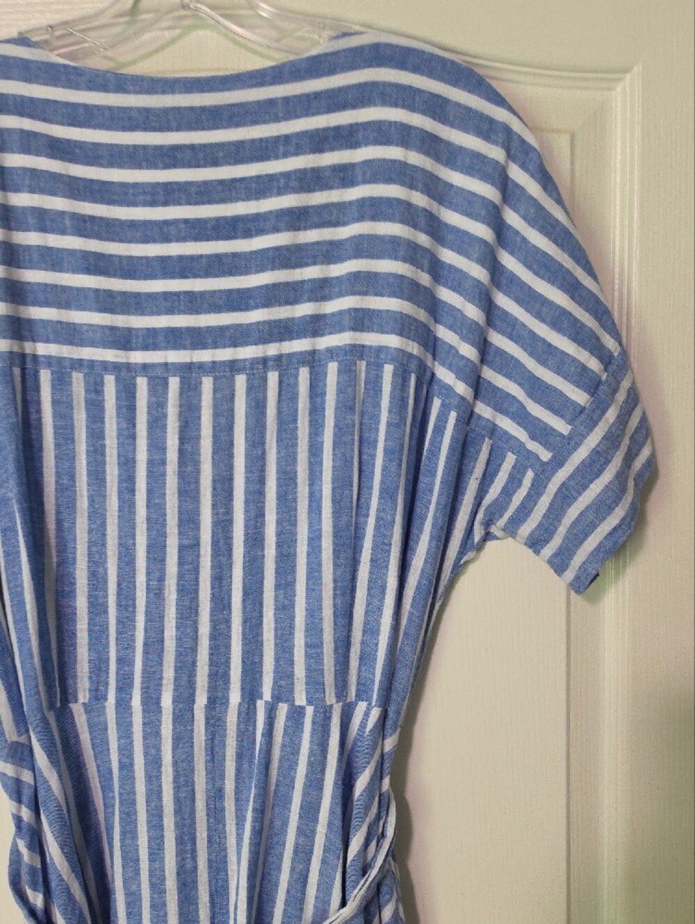 Chaps Blue & White Striped Button-Front Midi Dress with Tie Waist - Picture 7 of 8